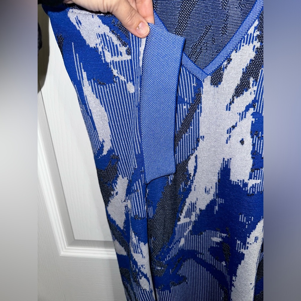 Ming Wang Blue Black Gray Abstract Midi Dress - Picture 3 of 9
